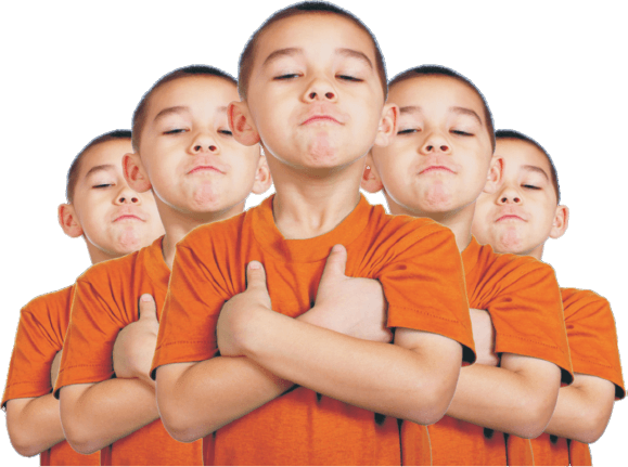 Group of children in orange shirts