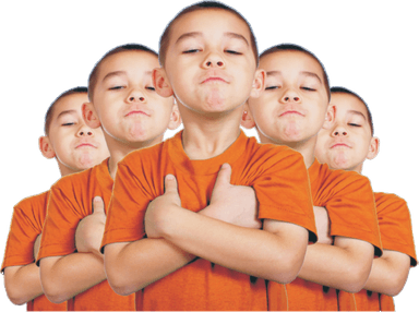 Group of children in orange shirts